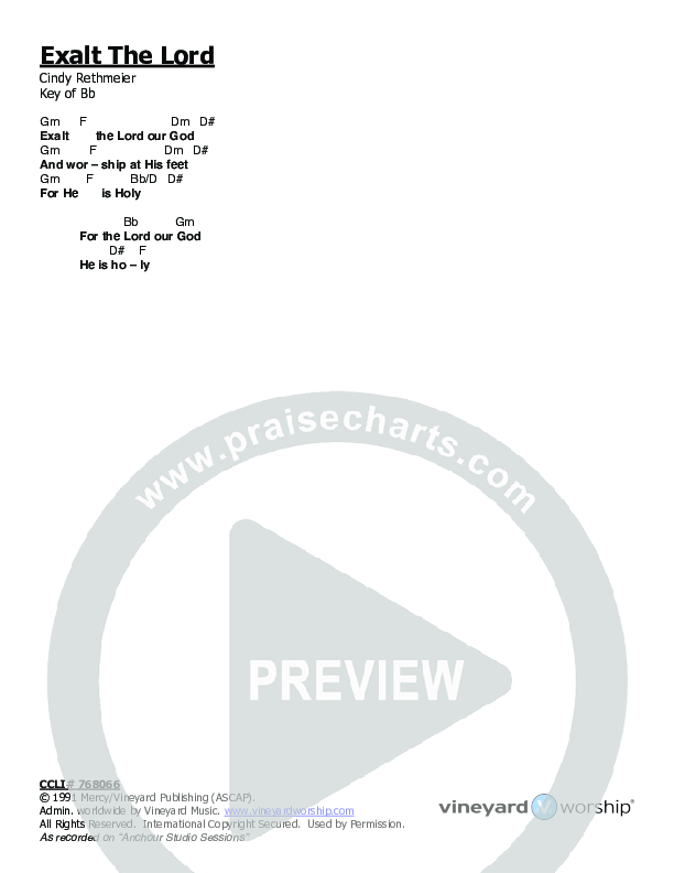 Exalt The Lord Chords & Lyrics (Vineyard Worship)