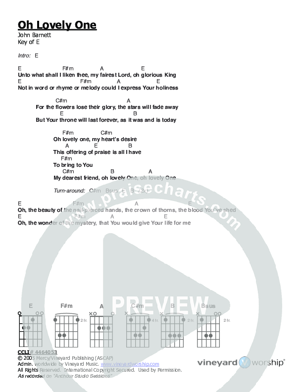 Oh Lovely One Chords & Lyrics (Vineyard Worship)