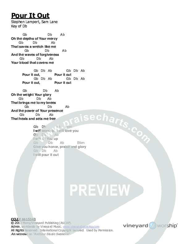 Pour It Out Chords & Lyrics (Vineyard Worship)