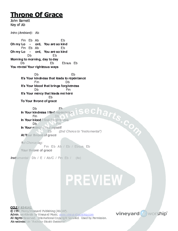 Throne Of Grace Chords & Lyrics (Vineyard Worship)