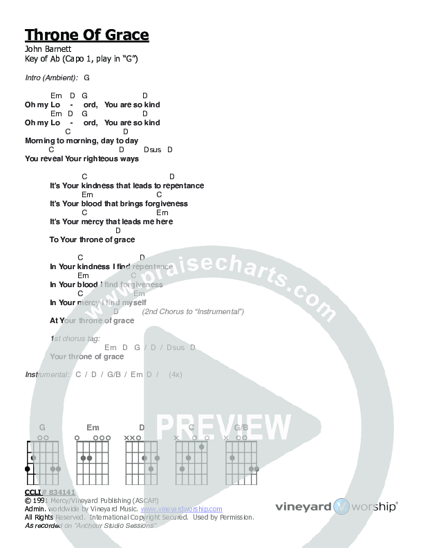 Throne Of Grace Chords & Lyrics (Vineyard Worship)