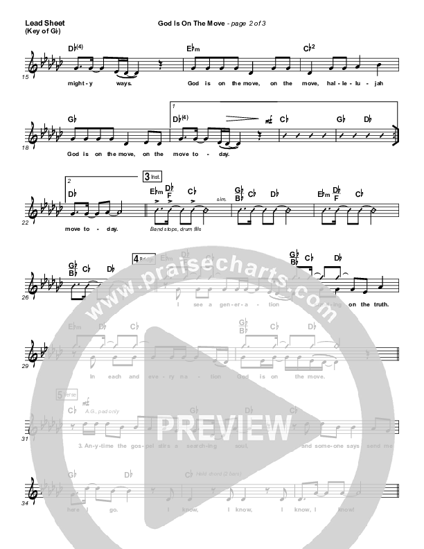 God Is On The Move Lead Sheet (Melody) (7eventh Time Down)