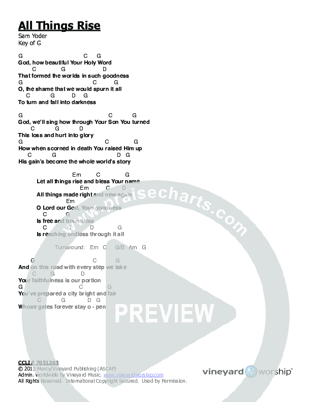 All Things Rise Chord Chart (Vineyard Worship)