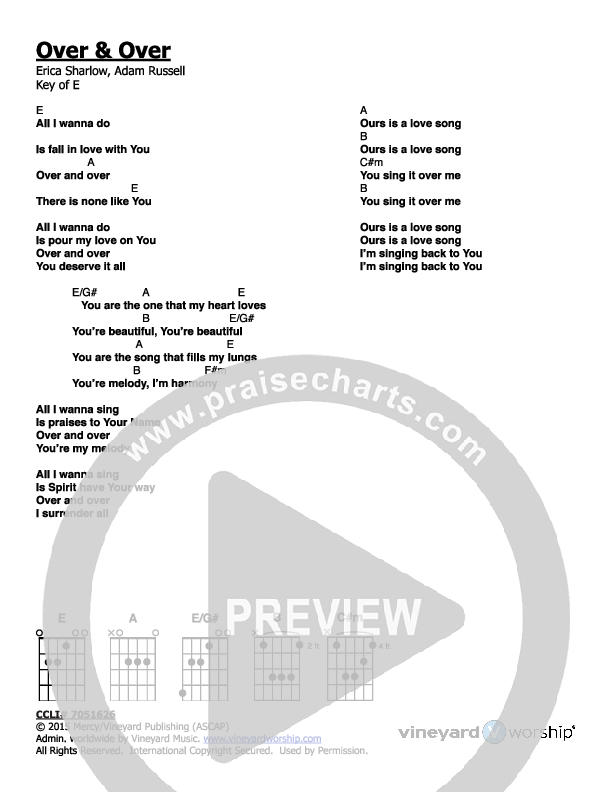 Over And Over Chords & Lyrics (Vineyard Worship)