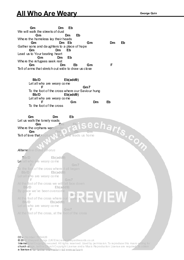All Who Are Weary Chords & Lyrics (Vineyard UK)