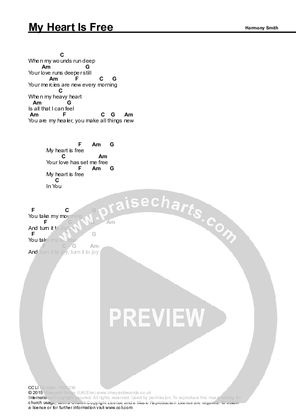 My Heart Is Free Chords & Lyrics (Vineyard UK)