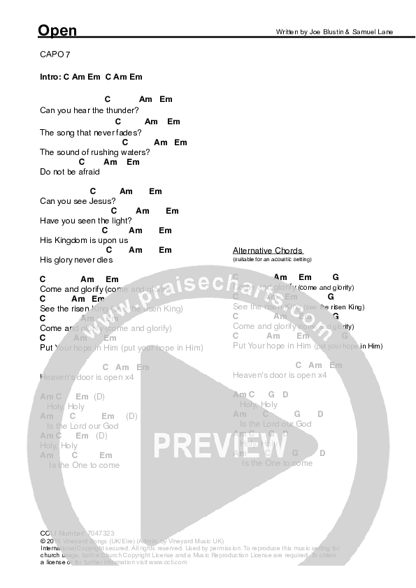 Open Chords & Lyrics (Vineyard UK)