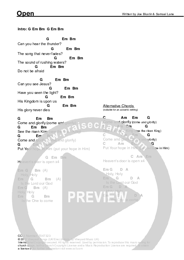 Open Chords & Lyrics (Vineyard UK)