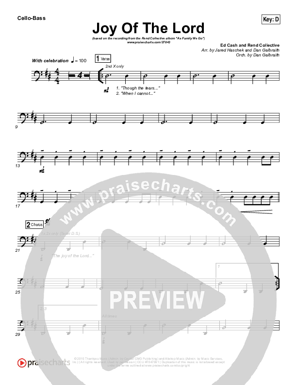 Joy Of The Lord Cello/Bass (Rend Collective)