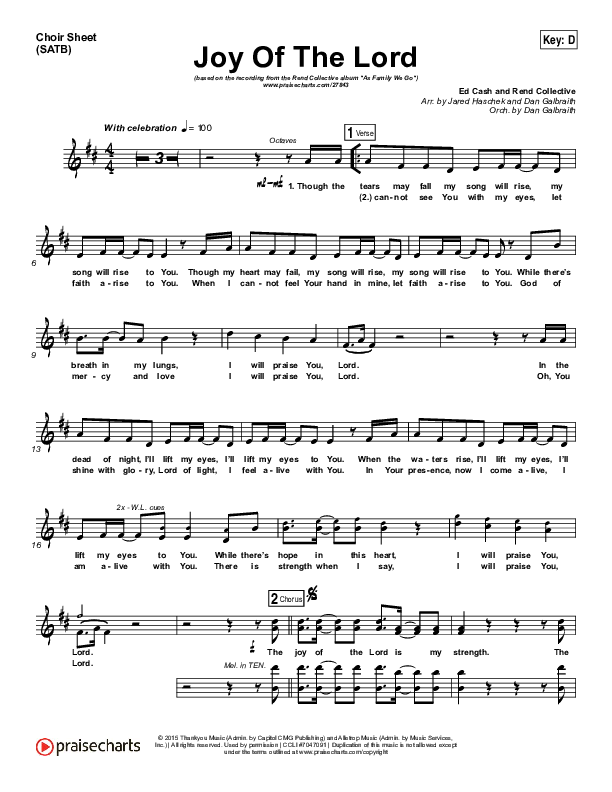 Joy Of The Lord Choir Vocals (SATB) (Rend Collective)