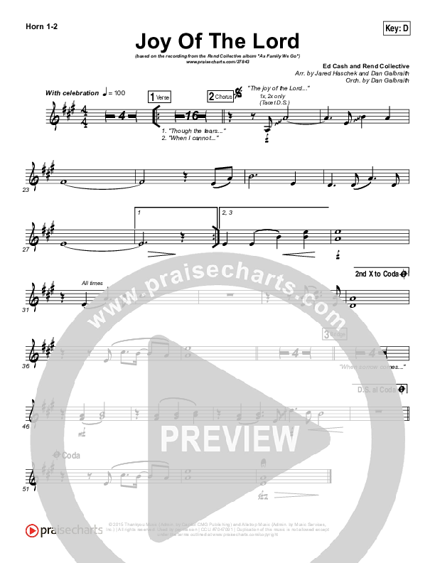 Joy Of The Lord French Horn 1/2 (Rend Collective)