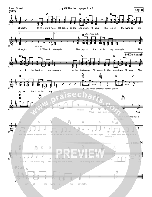 Joy Of The Lord Lead Sheet (SAT) (Rend Collective)