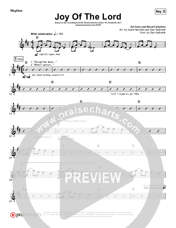 Joy Of The Lord Rhythm Chart (Rend Collective)