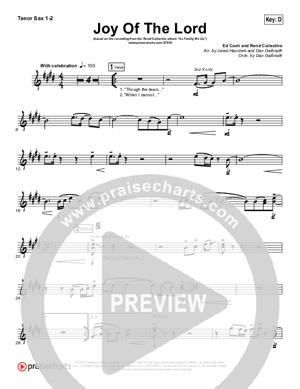 Joy Of The Lord Tenor Sax 1/2 (Rend Collective)