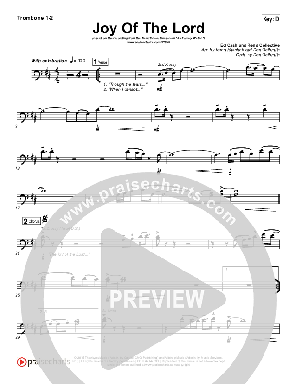 Joy Of The Lord Trombone 1/2 (Rend Collective)