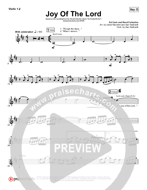 Joy Of The Lord Violin 1/2 (Rend Collective)