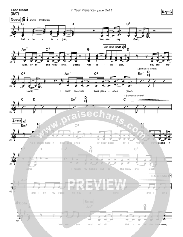 In Your Presence Lead Sheet (SAT) (Jeremy Camp)