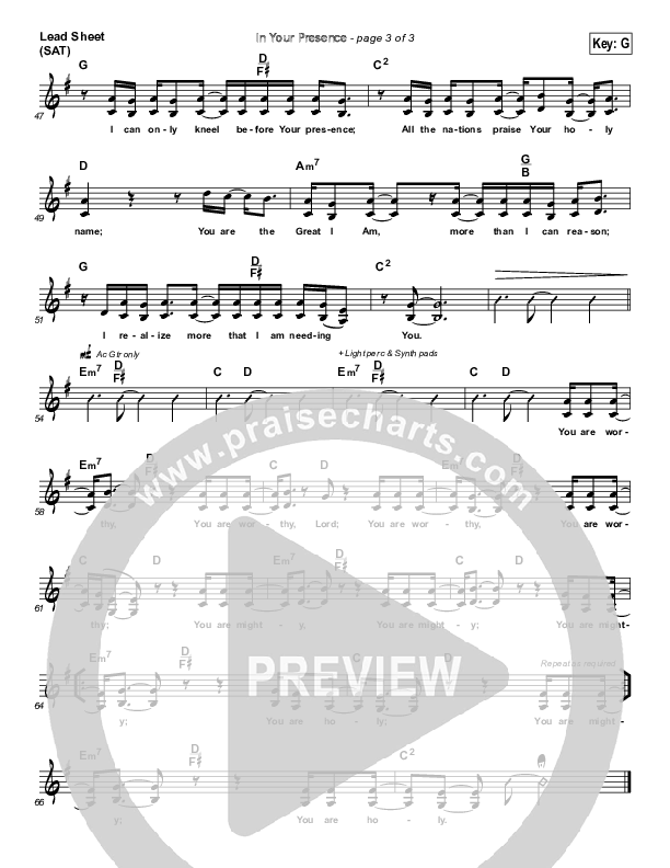 In Your Presence Lead Sheet (SAT) (Jeremy Camp)