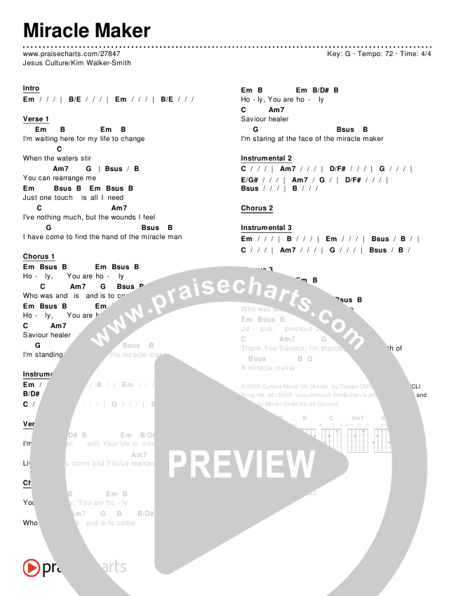 Miracle Maker Chords & Lyrics (Jesus Culture / Kim Walker-Smith)