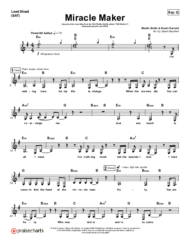 Miracle Maker Lead (SAT) (Jesus Culture / Kim Walker-Smith)