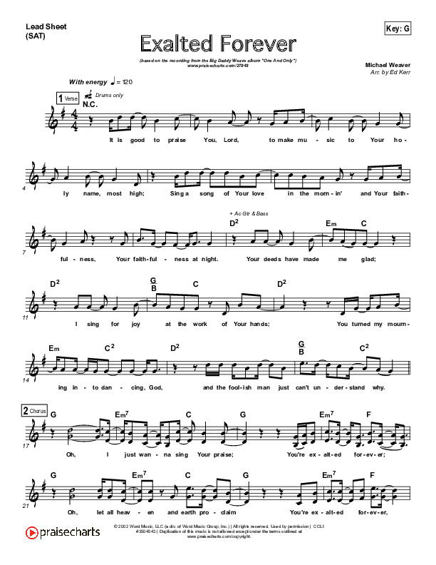Exalted Forever Lead Sheet (Big Daddy Weave)