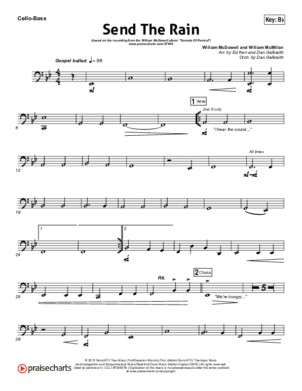 Send The Rain Cello/Bass (William McDowell)