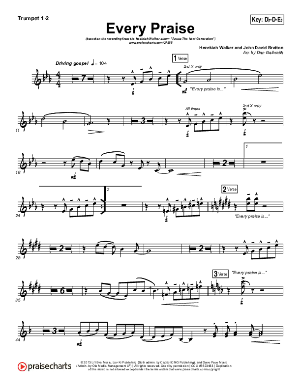 Verval agentschap Catastrofaal Every Praise Trumpet Sheet Music PDF (Hezekiah Walker) - PraiseCharts