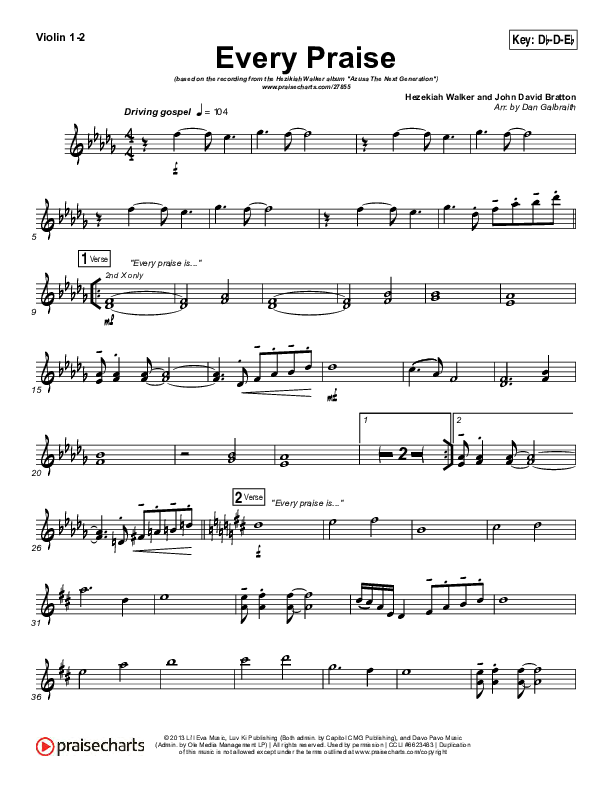 bossen verdwijnen woordenboek Every Praise Violin Sheet Music PDF (Hezekiah Walker) - PraiseCharts