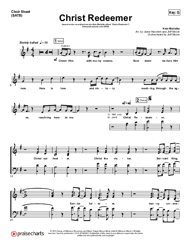 Christ Redeemer Choir Sheet (SATB) (Nate Marialke)