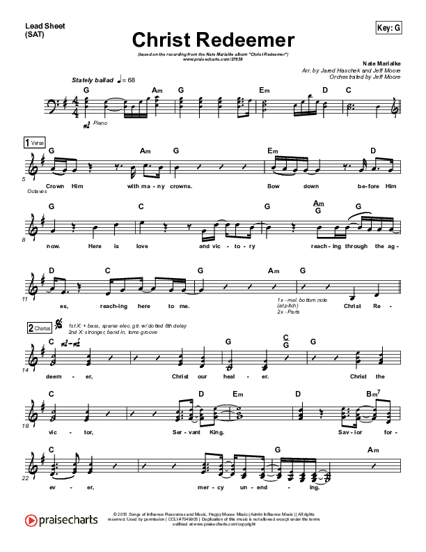 Christ Redeemer Lead Sheet (SAT) (Nate Marialke)