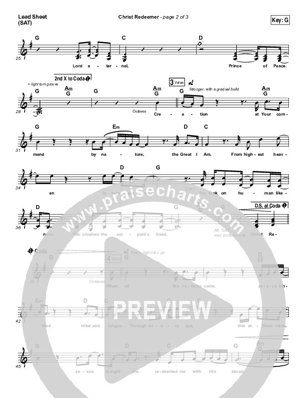 Christ Redeemer Lead Sheet (SAT) (Nate Marialke)