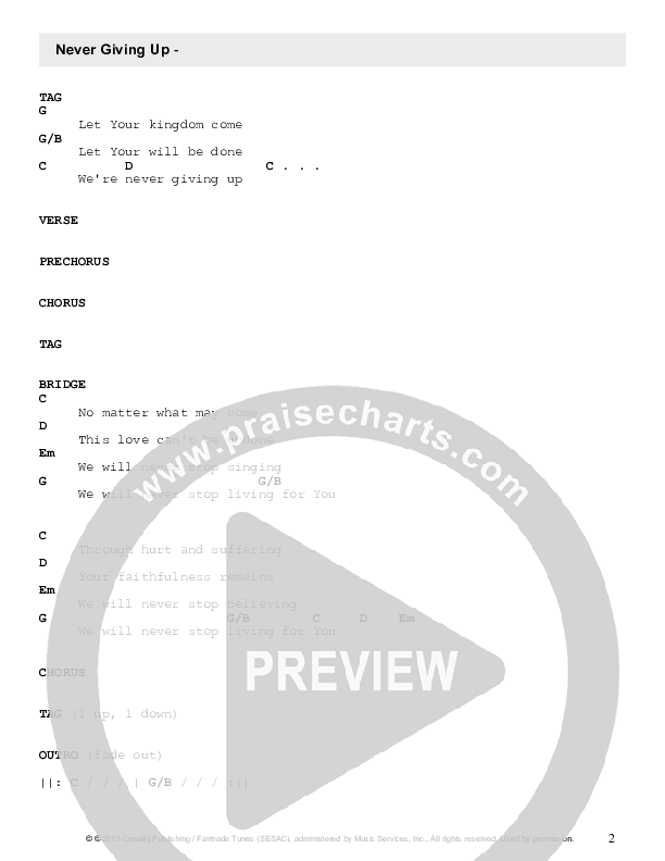 Never Giving Up Chords & Lyrics (Fellowship Creative)
