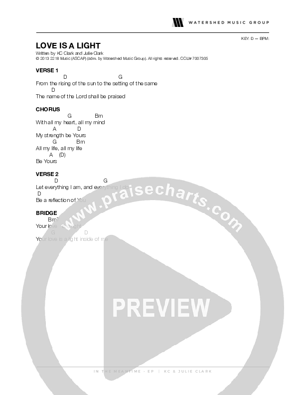 Love Is A Light Chords & Lyrics (KC and Julie Clark)