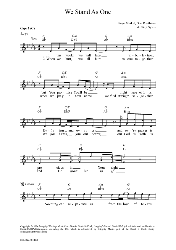 We Stand As One Lead Sheet (Various)
