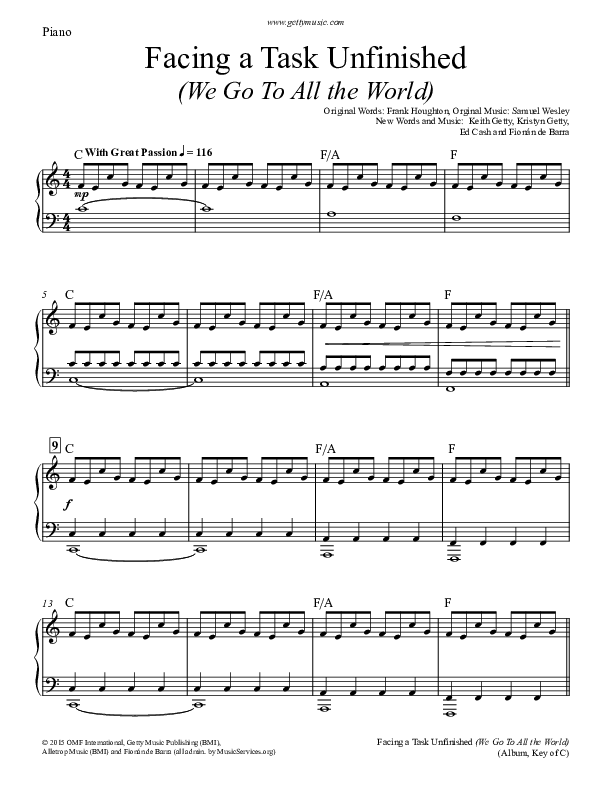 Facing A Task Unfinished (Version 1) Piano Sheet (Keith & Kristyn Getty)