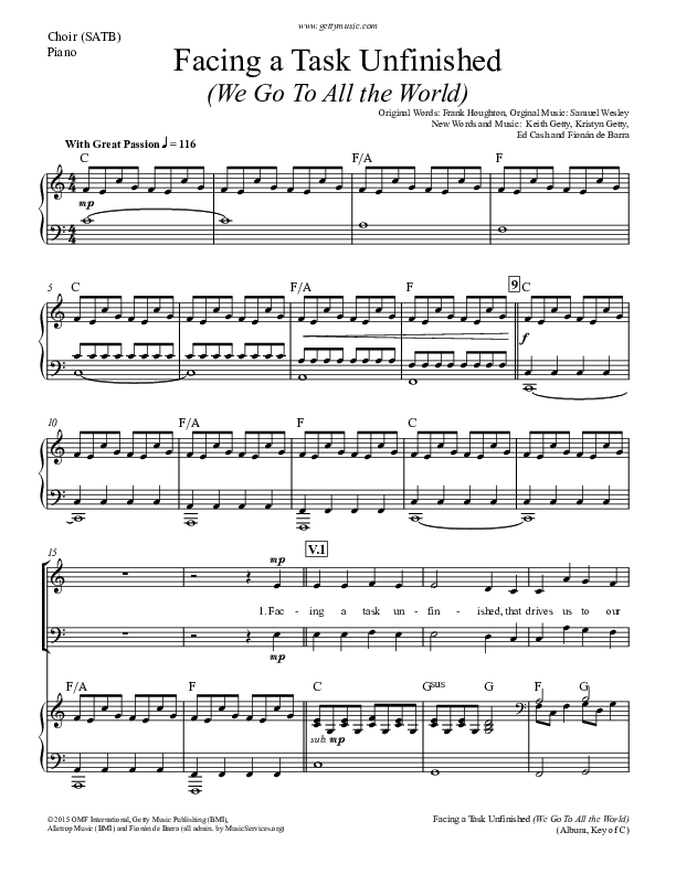 Facing A Task Unfinished (Version 1) Piano/Vocal (SATB) (Keith & Kristyn Getty)