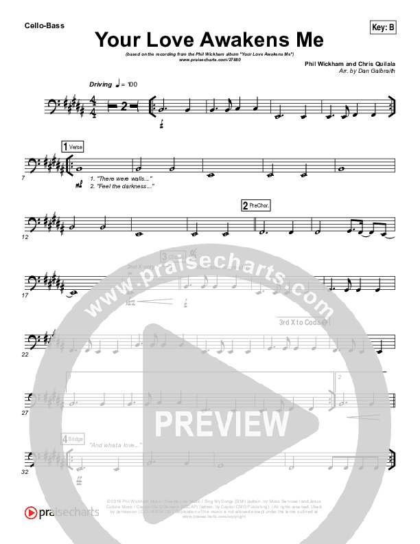 Your Love Awakens Me Cello/Bass (Phil Wickham)