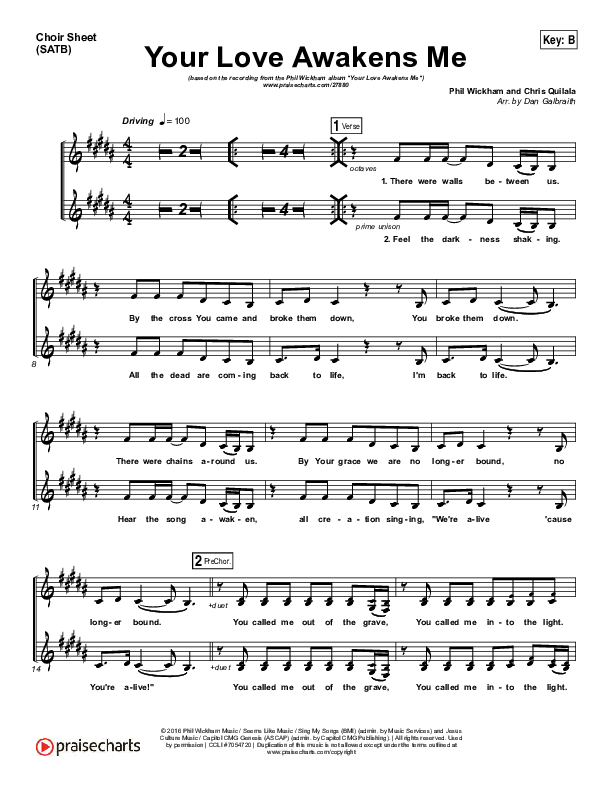 Your Love Awakens Me Choir Sheet (SATB) (Phil Wickham)