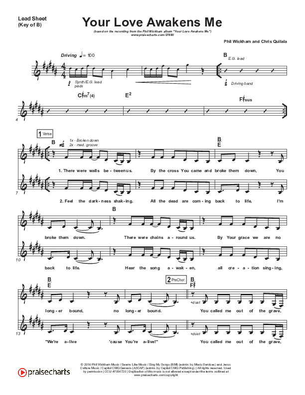 Your Love Awakens Me Lead Sheet (Melody) (Phil Wickham)
