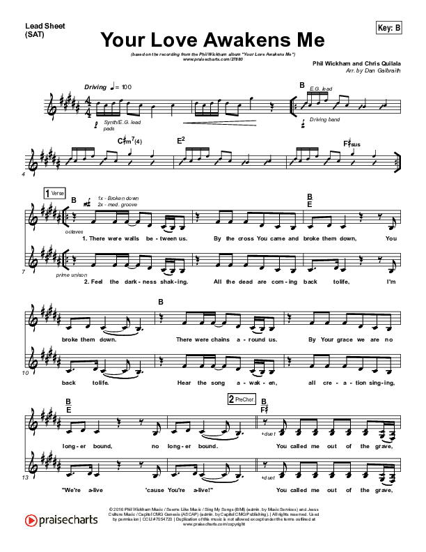 Your Love Awakens Me Lead Sheet (SAT) (Phil Wickham)
