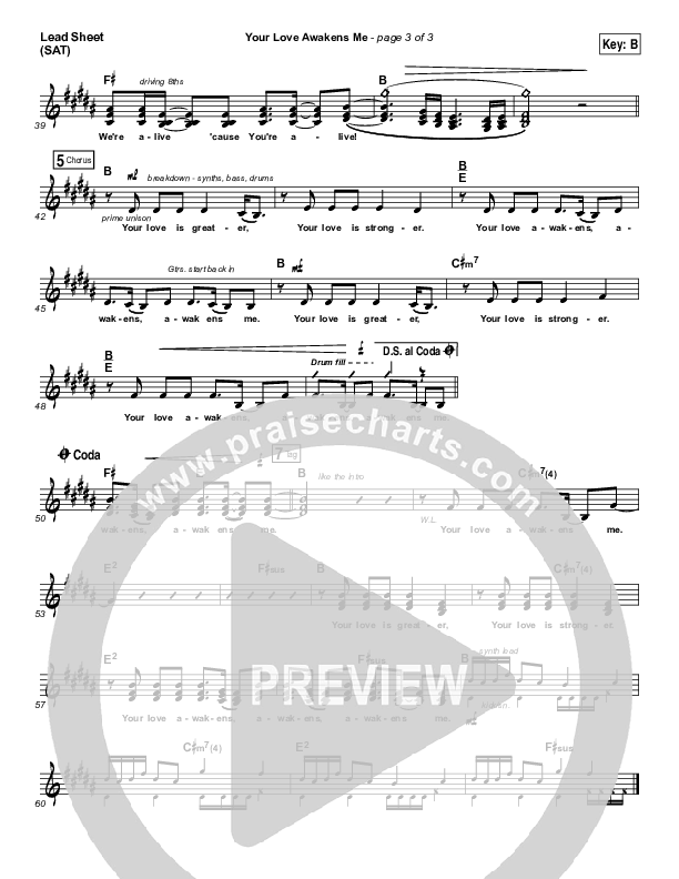 Your Love Awakens Me Lead Sheet (SAT) (Phil Wickham)