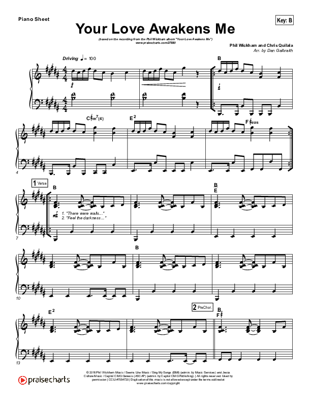 Your Love Awakens Me Piano Sheet (Phil Wickham)