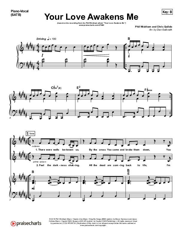 Your Love Awakens Me Piano/Vocal (SATB) (Phil Wickham)
