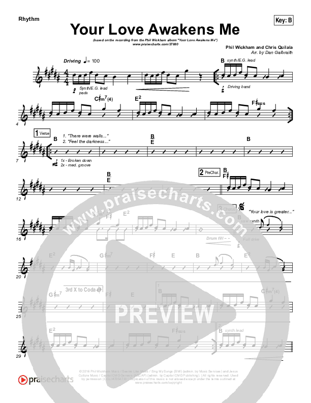 Your Love Awakens Me Rhythm Chart (Phil Wickham)
