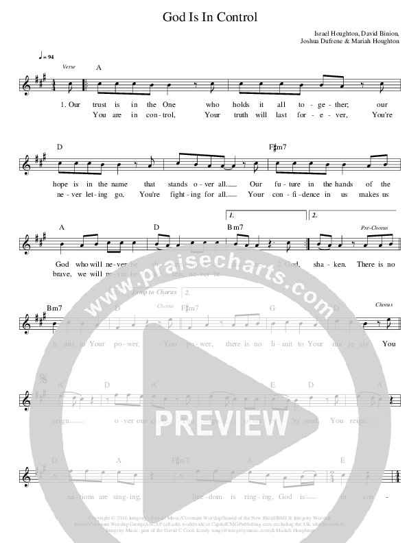God Is In Control Lead Sheet (Covenant Worship)