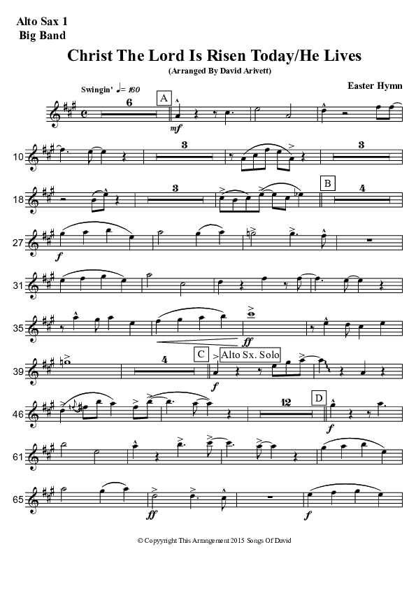 Christ The Lord Is Risen Today/He Lives (Instrumental) Alto Sax 1/2 (David Arivett)