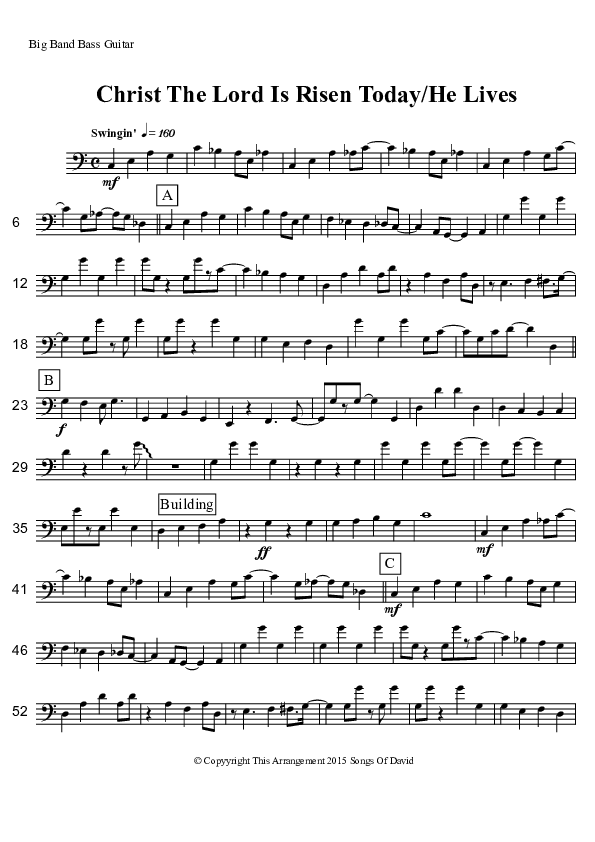 Christ The Lord Is Risen Today/He Lives (Instrumental) Bass Guitar (David Arivett)