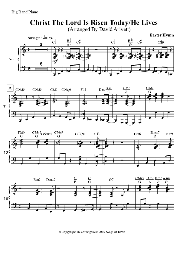 Christ The Lord Is Risen Today/He Lives (Instrumental) Piano Sheet (David Arivett)