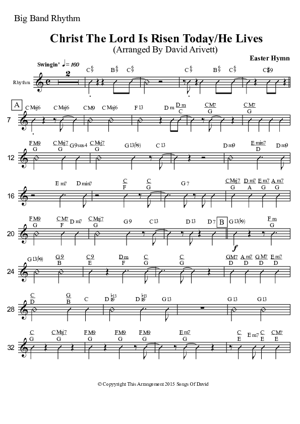 Christ The Lord Is Risen Today/He Lives (Instrumental) Rhythm Chart (David Arivett)