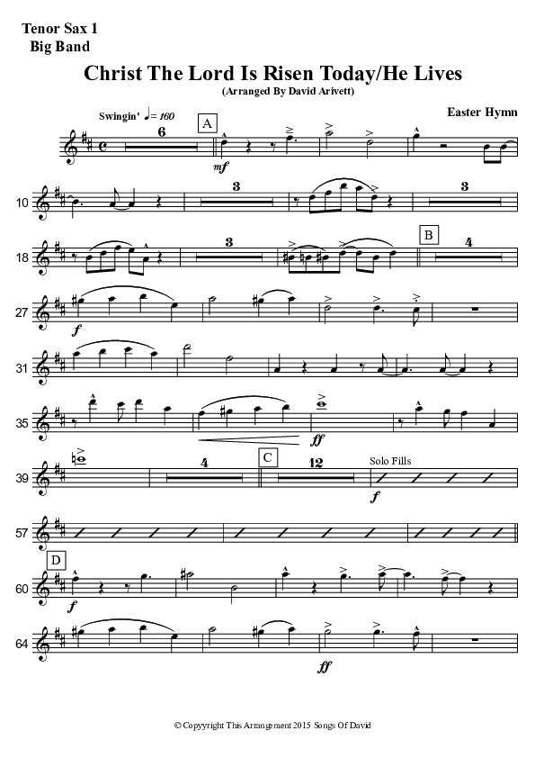 Christ The Lord Is Risen Today/He Lives (Instrumental) Tenor Sax 1/2 (David Arivett)